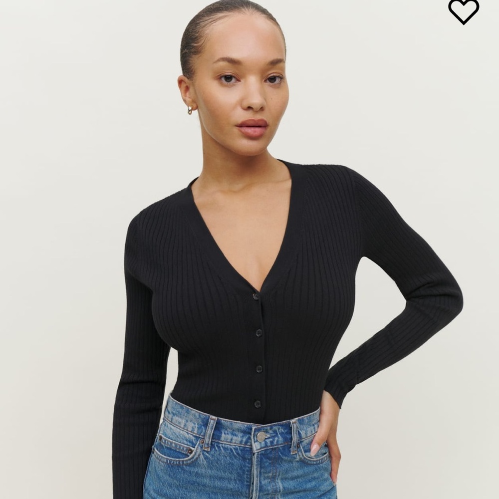 Reformation Gilda Ribbed V-Neck Cardigan Black Small